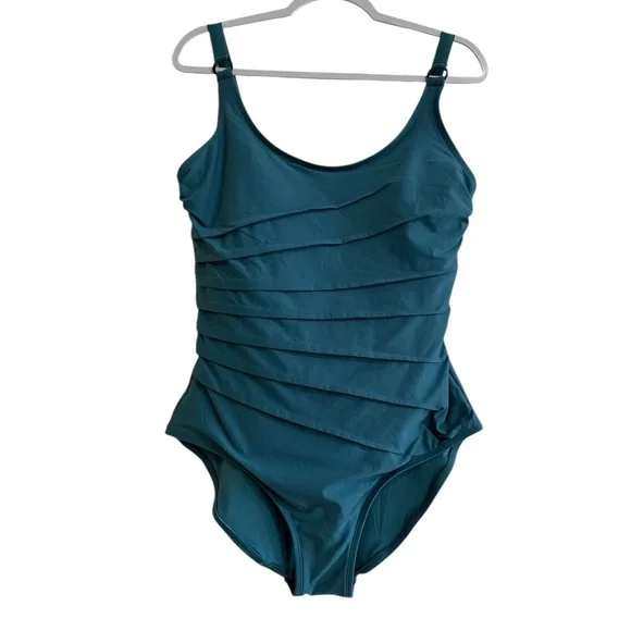DKNY Teal Ruched One Piece Swimsuit Size XL - Picture 2 of 16